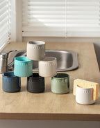 Ceramic Sponge Holder for Kitchen Sink, Scrub Sponge Dish Rack, Farmhouse Compact Sink Caddy Organizer, Glazed Blue