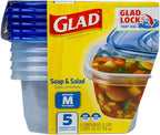 Glad GladWare Medium Rectangle Food Storage Containers with Lids, BPA Free Plastic for Soups Salads and Meal Prep, Airtight Leak Resistant, Microwave Dishwasher Freezer Safe, 24 Oz, 5 Count - 6 Pack