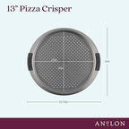 Anolon Advanced Nonstick Bakeware 13-Inch Pizza Crisper, Gray with Silicone Grips