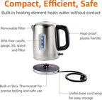 Amazon Basics Electric Stainless Steel Kettle for Tea and Coffee, BPA-Free, Fast Boiling, Auto Shut-Off, 1 Liter, 1500W, Black and Silver