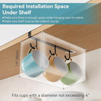ECROCY Coffee Mug Holder Under Cabinet, 3pcs Coffee Cup Holder Only Fits Flat Shelf Without Any Lip, Clip-On Mug Hooks No Drilling Free Damage
