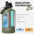 Swigina [2-IN-1 LID] Gallon Insulated Water Bottle with Silicone Boot (48hrs Cold/24hrs Hot) - DIY Stickers, Leakproof, BPA Free, 128 oz