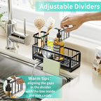 HapiRm Sponge Holder for Kitchen Sink - Self-draining Sink Caddy with Brush and Dishcloth Holders, Stainless Steel Kitchen Organizer for Countertop - Black