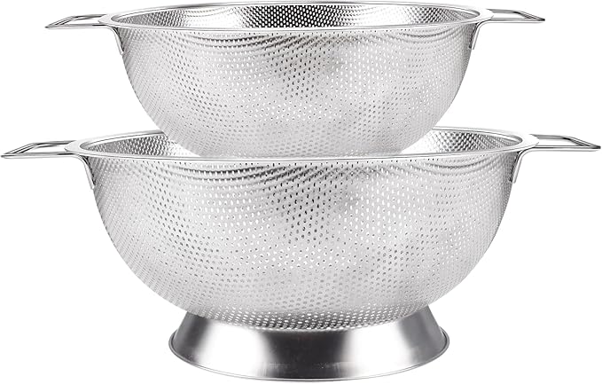Kaishun Colander Stainless Steel Set(5-Quart and 3-Quart), Kitchen Strainer for Pasta, Fruits Vegetables, Dishwasher Safe