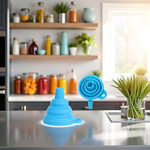 2Pcs Blue Foldable Mini Silicone Funnel Hopper Kitchen Water Filler Tool for Storage Oil Liquid Protable Collapsible Kitchen Gadgets, Nice Design Specialty Tools and Gadgets Kitchen Utensils