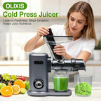 OLIXIS Cold Press Juicer, Slow Masticating Juicer Machines with Extra Wide Feed Chute, High Juice Yield and Easy to Clean for Whole Vegetables & Fruits, Silver