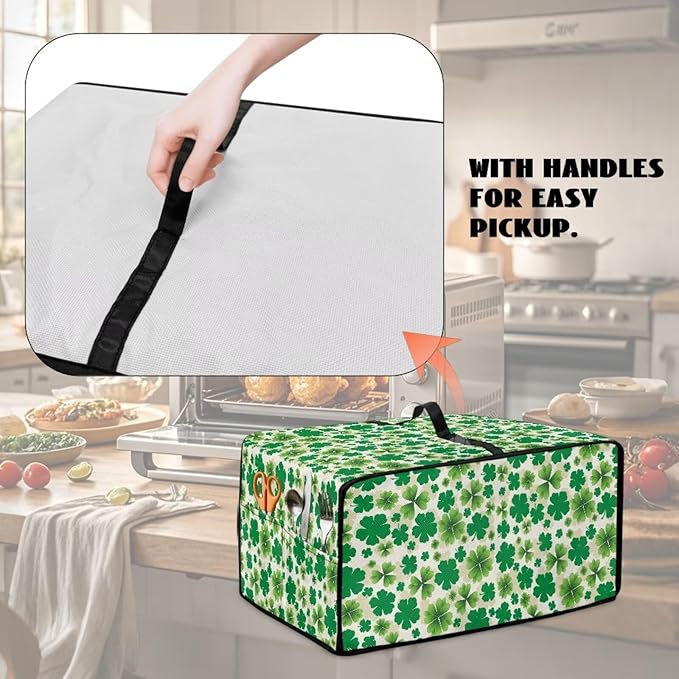 Four Leaf Clover Print St. Patrick's Day Toaster Oven Cover Anti Scratch Microwave Cover for Kitchen Countertop Appliance Dust Protector Decorative Oven Accessories, Green, M