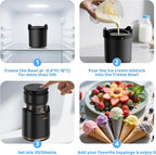 BRIOBITE Ice Cream Maker,Rechargeable Soft Ice Cream Machine with Low Noise,Compact for 1-2 Servings,Perfect for Sorbet,Gelato,Frozen Yogurt,Black