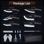 Meat Cleaver Butcher Knife Set of 13, Hand Forged Santoku Knife Paring Knife, High Carbon Steel Kitchen Boning for Meat Cutting with Roll Bag & Accessories Kitchen BBQ Gift for Men