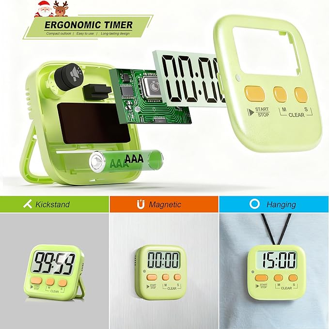 Antonki 2 Pack Digital Timer for Kids, Magnetic Countdown Kitchen Timers for Cooking, Egg, Classroom, Teacher, Exercise, Study, Oven - Battery Included