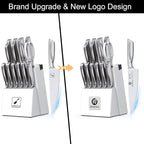 imarku® Knife Set, Japanese HC Stainless Steel 15 PCS Kitchen Knife Set With Block With Built-in Sharpener, Razor-Sharp Blade Knife Block Set With Dotted Ergomomic Handle, Best Birthday Gifts, White