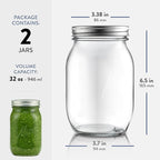 Paksh Novelty Wide Mouth Mason Jars With Lids 32 oz – Glass Quart Mason Canning Jars, Large Mason Jar Wide Mouth for Canning, Pickling, Jelly Preserving & Meal Prep, 2-Pack