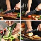 Keewah 19 Pieces Kitchen Knife Set, 15 Stainless Steel Knives with Wood Texture Handle, Acrylic Stand, Scissors, Peeler and Knife Sharpener