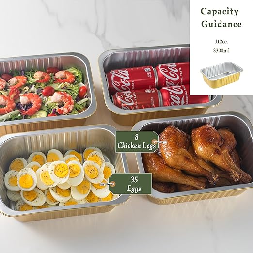 11" x 7.7" Heavy-Duty Aluminum Foil Pans with Snap-On Lids, 112oz, 5 Pack – Extra-Thick Disposable Foil Containers for Oven, Baking, Freezer & Food Storage