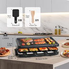 Electric Raclette Grill & Korean BBQ - 8 Non-Stick Cheese Trays, 1300W with Temperature Control, Dishwasher-Safe Indoor Grill for Family Gatherings & Interactive Dinner Parties
