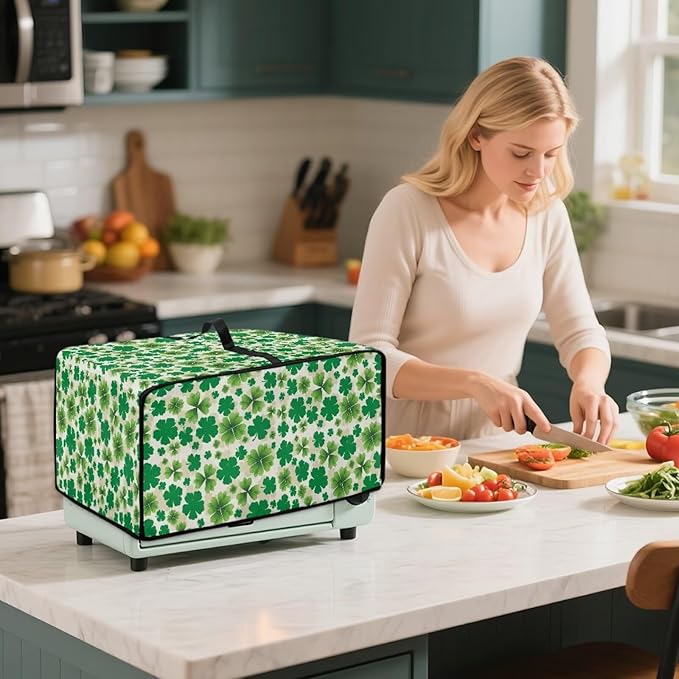 Four Leaf Clover Print St. Patrick's Day Toaster Oven Cover Anti Scratch Microwave Cover for Kitchen Countertop Appliance Dust Protector Decorative Oven Accessories, Green, M