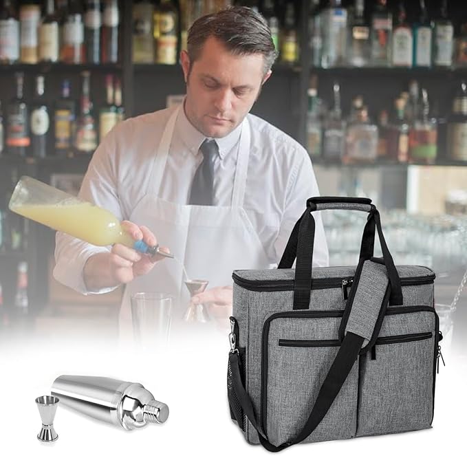 Bartender Kit, 11-Piece Cocktail Shaker Set with Bartender Travel Carrying Bag(Grey)