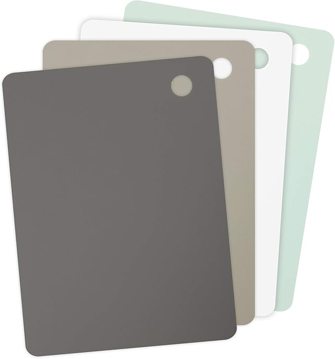 Tovolo Large Flexible Cutting Mats Set of 4 Chopping Boards for Meal Prep Cut Slice Dice Fruits Veggies & Meats, Easy Clean Dishwasher Safe Assorted Small Nylon Cutting Board Mat Set, 15" L X 11" W