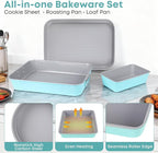 21-pieces Stackable Nonstick Bakeware Set, PTFE/PFOA/PFOS Free Baking Pans Set with Silicone Cup, Oven Mitt, Complete Kitchen Baking Kit for Cake & Loaf, Cookies, Cupcakes