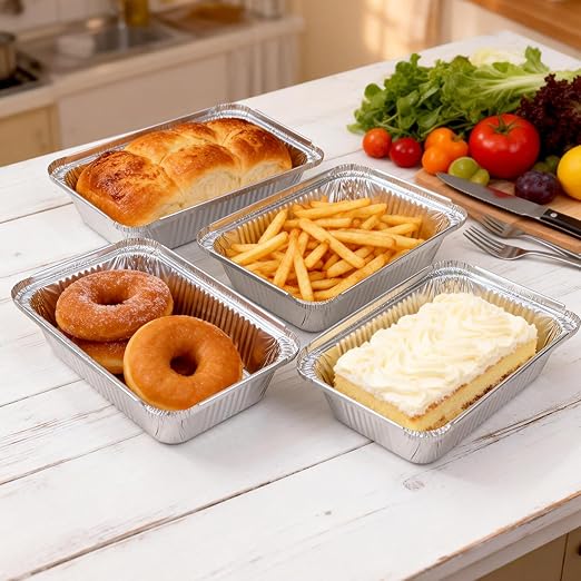 Aluminum Pans with Lids (60 Pack, 8.5"×6") 2.25 LB Capacity Foil Pans with Lids - 60 Pans and 60 Clear Dome Lids - Disposable Food Containers Tin Foil Pans for Baking, Meal Prep,Storage and Freezer