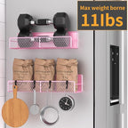 Magnetic Spice Rack for Refrigerator, 2 Pack Metal Magnetic Shelf Pink, Moveable Spice Organizer with Hooks, Super Magnetic Fridge Shelf for Kitchen Organization and Storage
