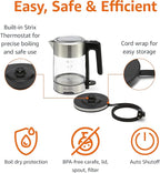 Amazon Basics Electric Kettle with Glass Carafe for Tea and Coffee, BPA-Free, Fast Boiling, Auto Shut-Off, Boil-Dry Protection, Water Level Indicator, 1.7 Liter, 1500W, Black and Silver