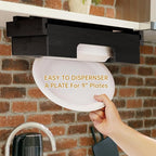 Paper Plate Dispenser, 9-inch Bamboo Paper Plate Dispenser Under Cabinet, Kitchen Counter Vertical Holder Organizer Countertop Caddy Black