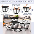 Umite Chef Mixing Bowls with Airtight Lids, 8PCS Stainless Steel Nesting Mixing Bowls Set, 3 Grater Attachments & Non-Slip Bottoms, Black Kitchen Bowls, Size 5, 4, 3.5, 2, 1.5QT for Baking & Serving