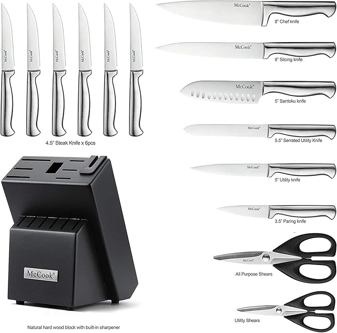 McCook® Knife Sets, German Stainless Steel Knife Block Sets with Built-in Sharpener (Pack of 2)