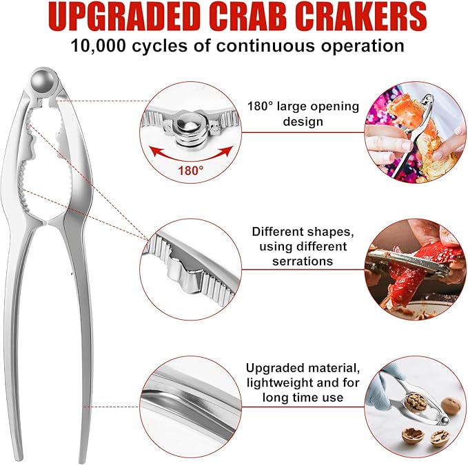 2026 Upgraded 20PCS Seafood Tool Set, Includes 6 Crab Leg Crackers, 6 Stainless Steel Crab Forks, 6 Lobster Shellers, 2 Seafood Scissors & Storage Bag, Nut Crackers for Crab Legs