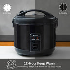Tiger JNP-S18U-KY 10 Cup Capacity White Rice Cooker with Non-Stick Inner Pot, Retractable Power Cord, and Keep Warm up to 12 hours (Obsidian Black)