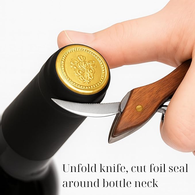 Professional Waiter’s Corkscrew – Double-Hinged Wine Opener with Wooden Handle & Leather Case, Durable Stainless Steel Wine Key for Bar, Restaurant & Home