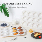 Vinino 2-Pack Silicone Madeleine Pan with Metal Reinforced Frame, 12-Cavity Shell Shape Madeleine Mold with Non-Slip Handle, Nonstick Madeleine Cookie Trays for Oven, BPA Free, Dishwasher Safe- Cream