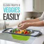 Comfify XL Large Kitchen Strainer - Collapsible Silicone Over-The-Sink Colander with Extendable Handles - Use with Pasta, Fruit, Berries & Veggie - 6 Quart - Green