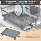 Urackify Dish Drying Rack for Kitchen Counter, Sink Dish Rack with Drainboard, Large Dish Drainer with Cups Holder, Home Countertop Plate Dryer Storage Rack with Cutlery Holder, Gray