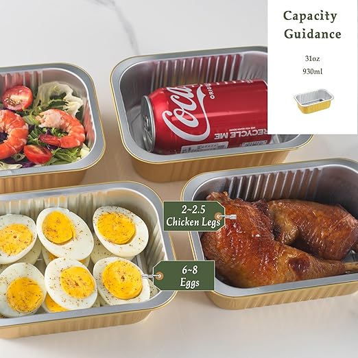 6" x 4" Heavy Duty Aluminum Foil Pans with Lids (5 Pack) | 2X Thicker Reusable Disposable Containers, 31oz Meal Prep Tins for Oven, Grill, Microwave, Freezer & Baking