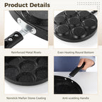 Egg Frying Pan with Anti-scalding Handle, Black Metal Nonstick Maifan Stone Coating Breakfast Frying Pan, Versatile Cooking Tool for Induction Cooker, Gas Stoves (7-Slot Egg Frying Pan)