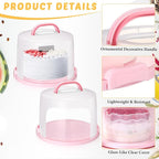 Baderke 10 Inch Round Cake Carrier with Lid and Handle - Two Sided Cake Holder & Box for Transport, Pie, Cupcake(Pink)