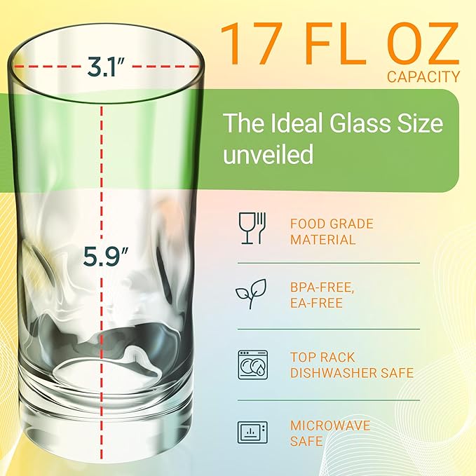 Bravario Unbreakable Plastic Drinking Glasses 17 oz | Dishwasher Safe Shatterproof 100% Tritan Water Tumblers | BPA Free Reusable Outdoor Highball Drinkware | Set of 4