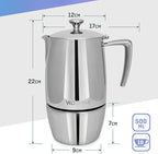 VeoHome Stovetop Espresso Coffee Maker - 10 Cups 500ml Multi-Stove Stainless Steel Induction Moka Pot - Unbreakable and Dishwasher-Safe Italian Style Caffe Machine