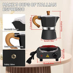 2-in-1 Moka Pot Espresso Set with Electric Stove 3 Cup Aluminum Stovetop Coffee Maker Percolator Italian Classic Mocha Coffee Machine for Italian and Cuban Cafe Brewing Portable Camping Black