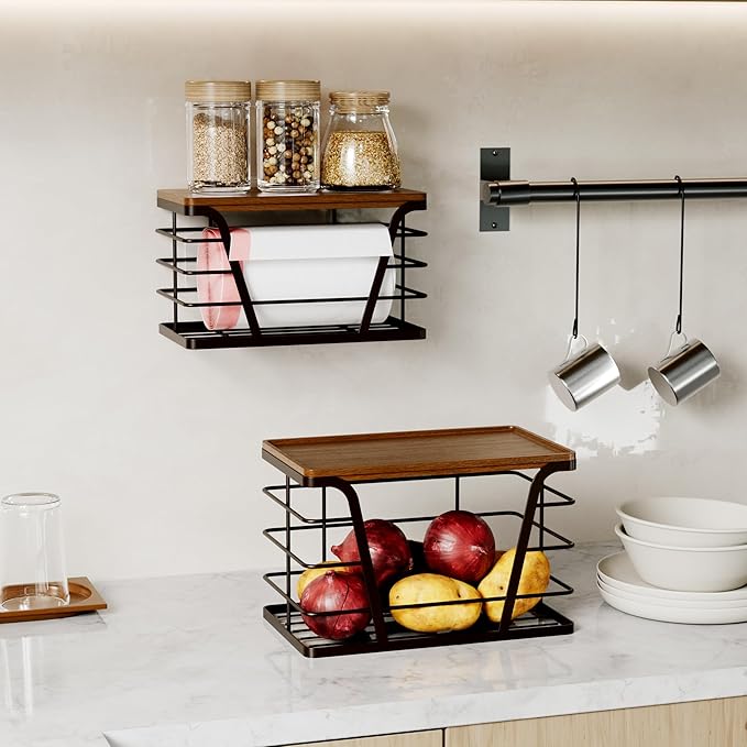 2 Pack Stackable Kitchen Organization,Counter Organizers and Pantry Organization for Home and Kitchen,Trash Bag Organizer Under Sink,Brown