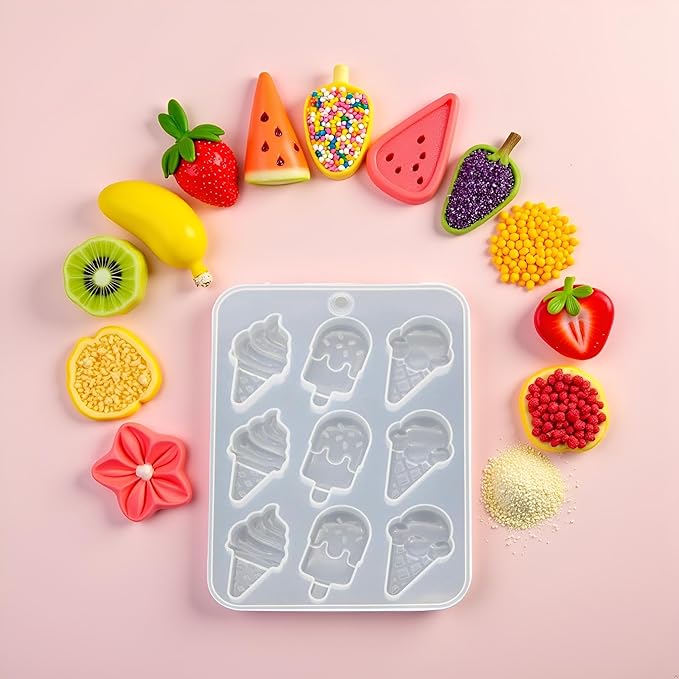 White Cake Mold, Ice Cream Popsicle Cute Food Keychain Pendant Silicone Resin Mold Jewelry Tools，Jewelry Boxes and Organizers，Ice Pop Molds Specialty Tools and Gadgets
