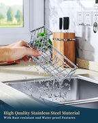 Consumest Sponge Holder for Kitchen Sink - Kitchen Sink Caddy Organizer with Removable Drip Tray for Countertop Dish Soap Dispenser Brush Storage Accessories 304 Stainless Steel, Grey