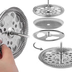 2.6 Inch Filter Parts for 12 oz French Press 3 Pieces Stainless Steel Set Containing Spiral Disk, Small Little Coffee Press Mesh Screen for Sivaphe 350ml Coffee Maker