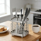 Utensil Holder, Stainless Steel Utensil Drying Rack for Kitchen Counter, Silverware Cutlery Flatware Holder Forks, Knives, Spoons, Chopsticks Organizer (Silver)
