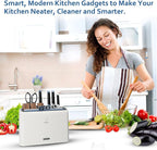 Smart Cutting Board and Knife Set,Self Cleaning Cutting Board and Knife Set with 4 Stainless Steel Knives,3 Color Coded Cutting Boards,10 Pairs of Chopsticks and 1 Pair of Scissors