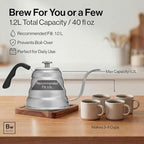 Barista Warrior Gooseneck Kettle with Thermometer - 1.2L Pour Over Coffee & Tea Kettle, 18/8 Stainless Steel Gooseneck Kettle Pot, Precision Pour Drip Spout, Suitable for All-Stoves (40 fl oz)