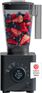 Chefman Obliterator 48 oz Countertop Blender for Smoothies, 1380W Motor to Crush Ice, Nuts, and Frozen Fruit with Stainless Steel Blade, Auto Blend Function, Includes Tamper and Scraper - Midnight