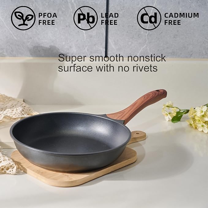3-Piece Granite Non-Stick Cookware Set - 9.5" Frying Pan, Skillet, 7" Sauce Pot with Lid - PFOA Free